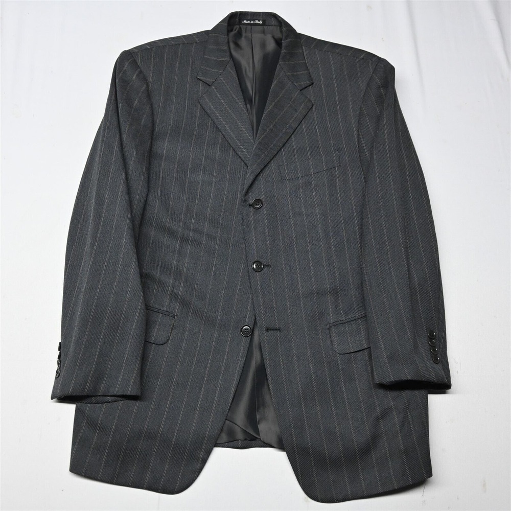 Vtg Pal Zileri 44R Gray Stripe Italy Made 100%‎ Wool Mens Blazer Sport Coat